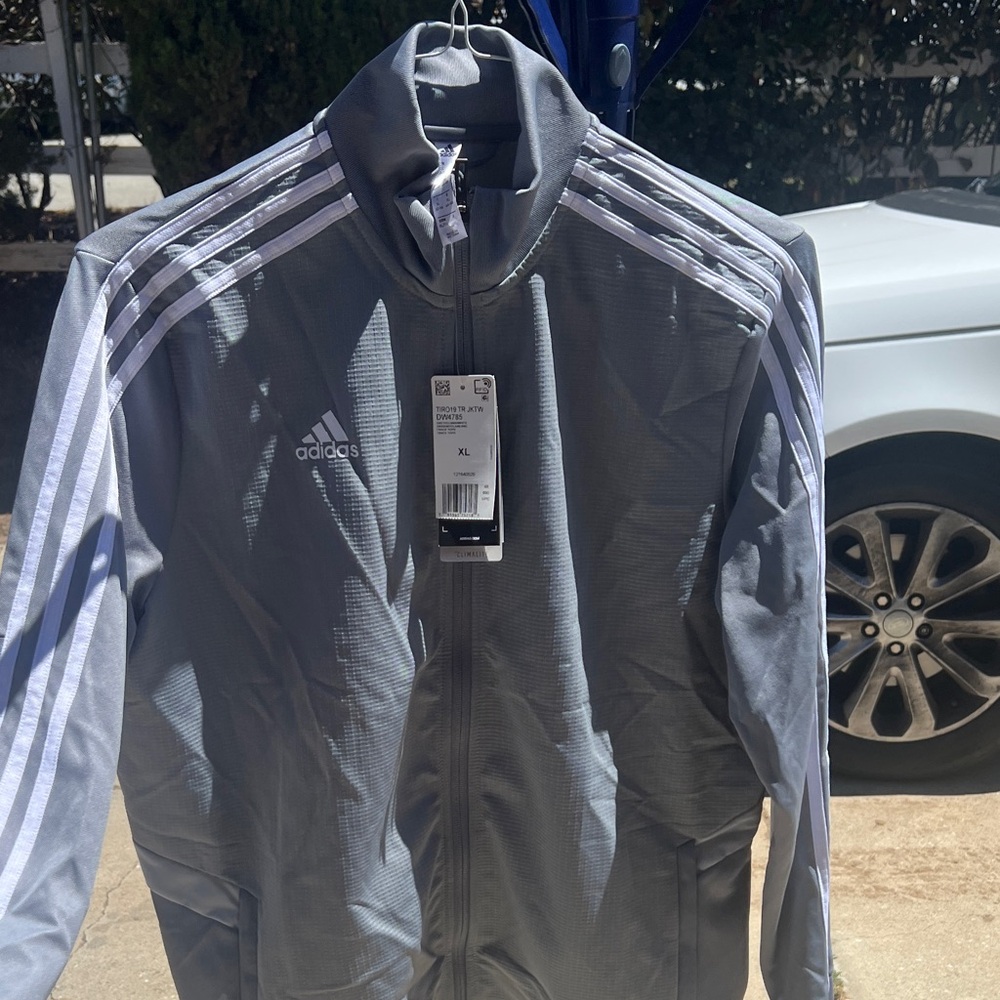 Adidas Women's Silver Windbreaker with White Stripes